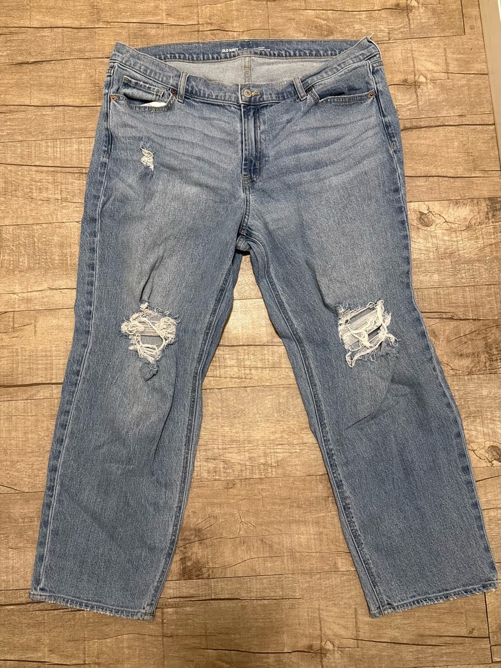 Old Navy Distressed Boyfriend Jeans - Light Blue Denim Mid-Rise sz 16